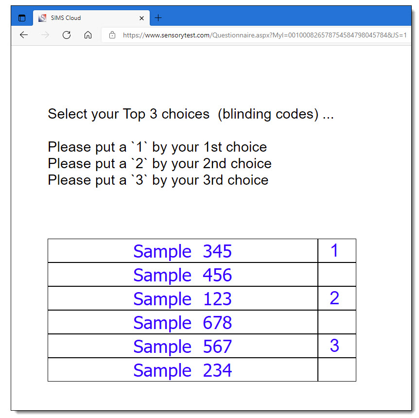 Ranking Concepts Examples, Top n SIMS Sensory Evaluation Testing